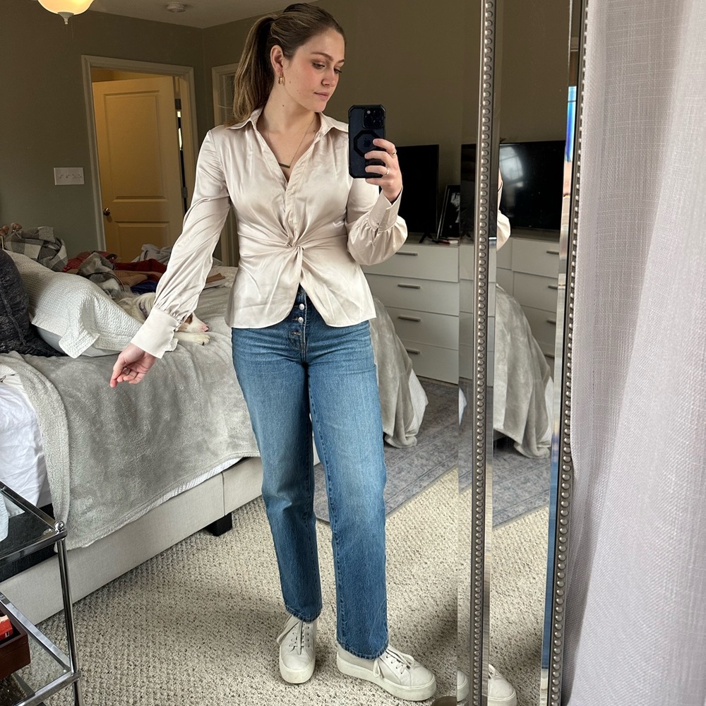 Local boutique twist satin blouse